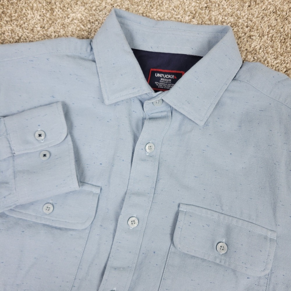 Untuckit Regular Fit Mens Medium Blue Button Up Long Sleeve Workshirt